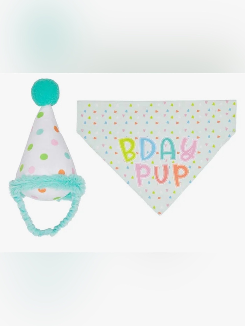 Dogs Birthday Bandana Scarf and Hat Light Teal